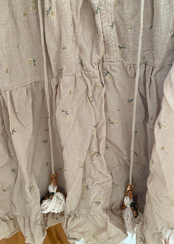 Zara Nakışlı Bohem Hamile Krem elbise - Görsel 4