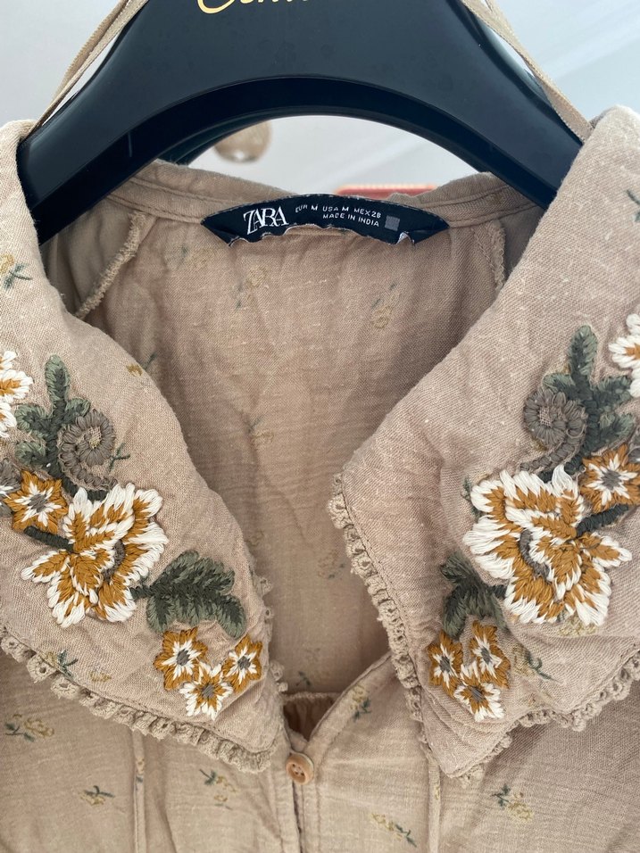 Zara Nakışlı Bohem Hamile Krem elbise - Görsel 3