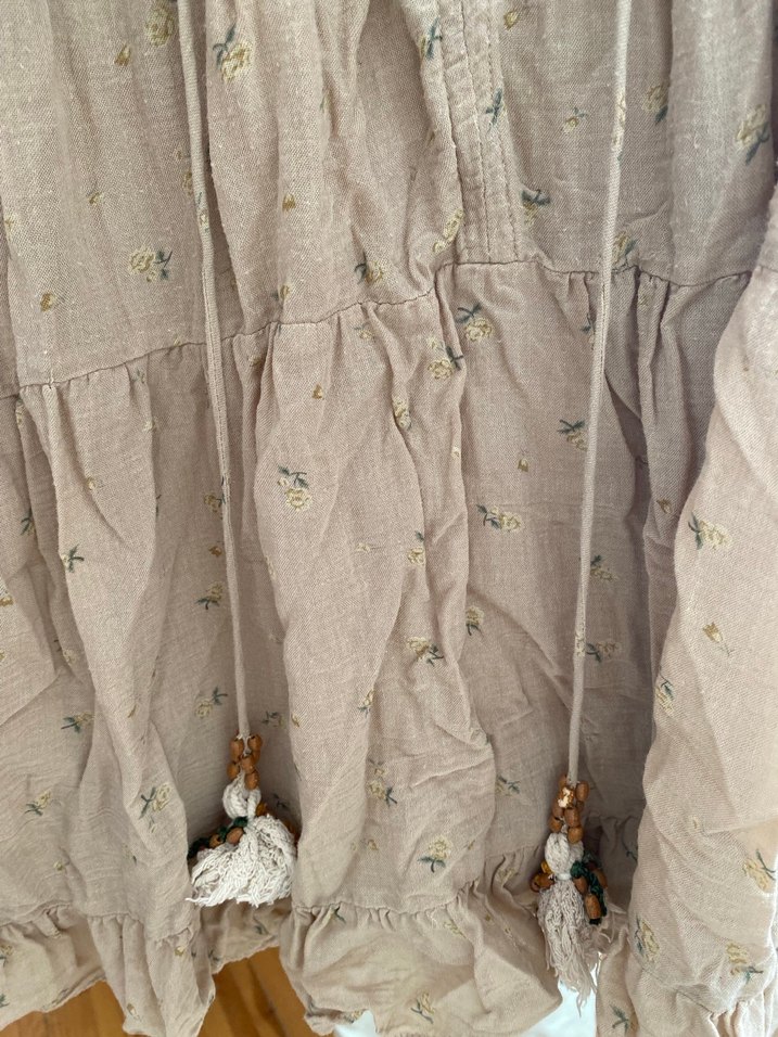 Zara Nakışlı Bohem Hamile Krem elbise - Görsel 4