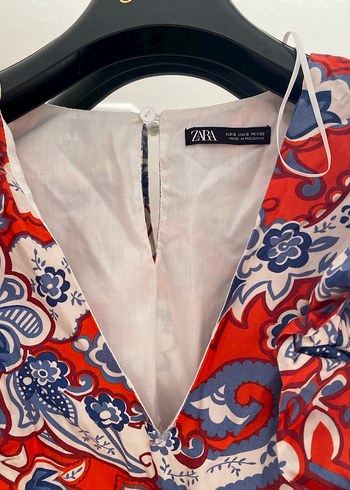 Zara Kırmızı Renkli Bohem Kısa Kol V Yaka elbise - Görsel 3