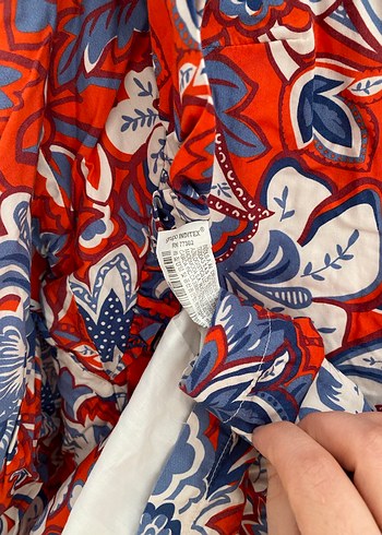 Zara Kırmızı Renkli Bohem Kısa Kol V Yaka elbise - Görsel 4