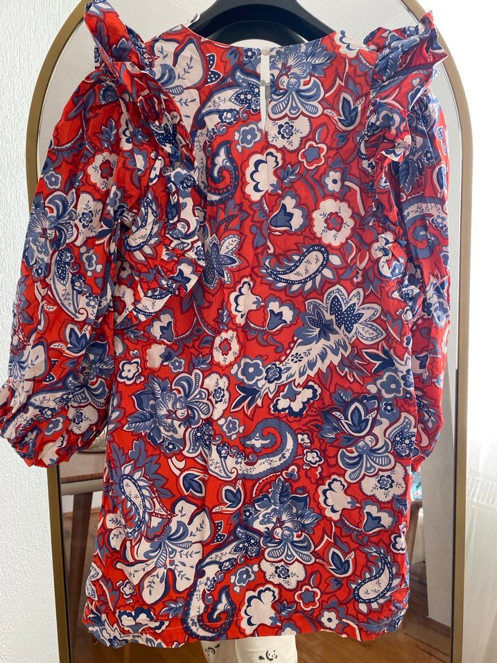 Zara Kırmızı Renkli Bohem Kısa Kol V Yaka elbise - Görsel 5