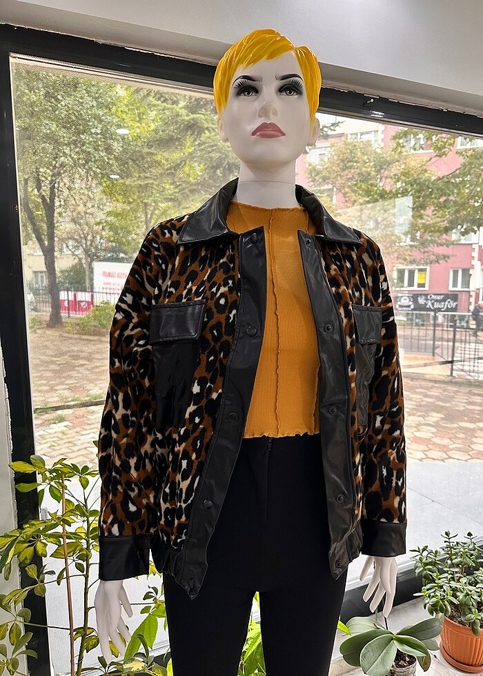 Deri detaylı polar ceket - Görsel 2