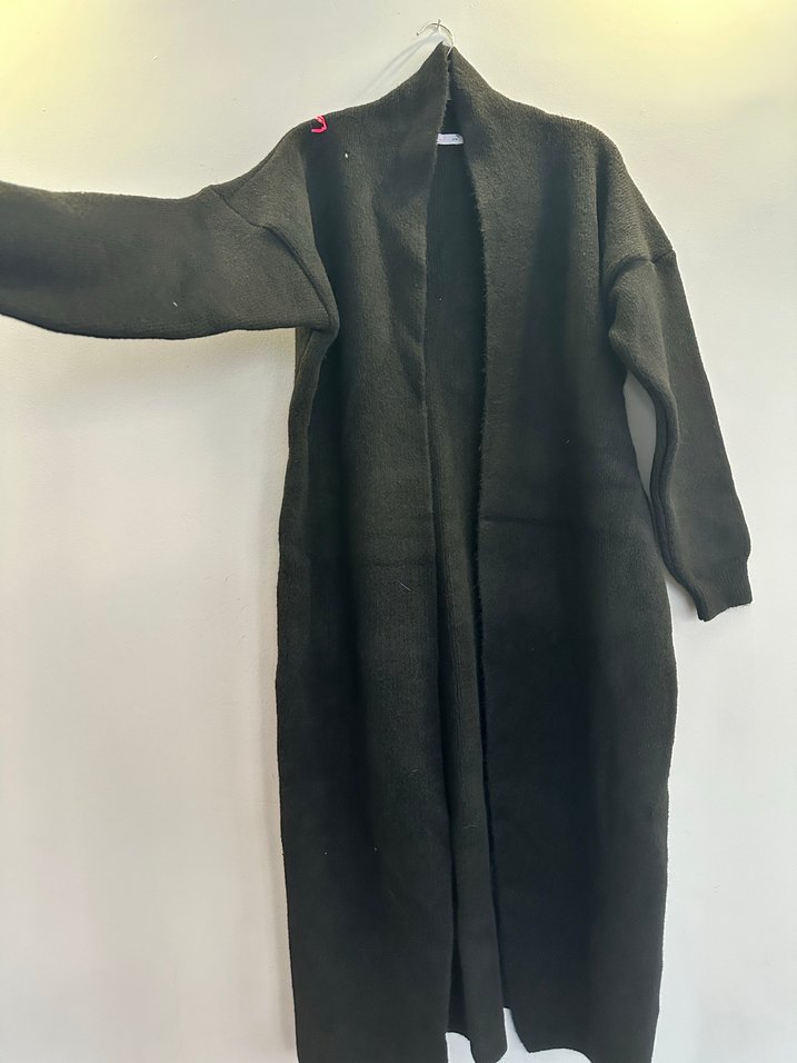 Siyah Yün Dokuma Uzun Kadın Hırka - Görsel 2