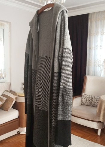 Kadın Gri Uzun Örgü Yün Hırka - Görsel 3