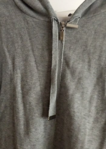 Gri Triko Hırka Fermuarlı Uzun Kollu KAPŞONLU. - Görsel 2