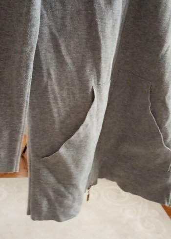 Gri Triko Hırka Fermuarlı Uzun Kollu KAPŞONLU. - Görsel 5