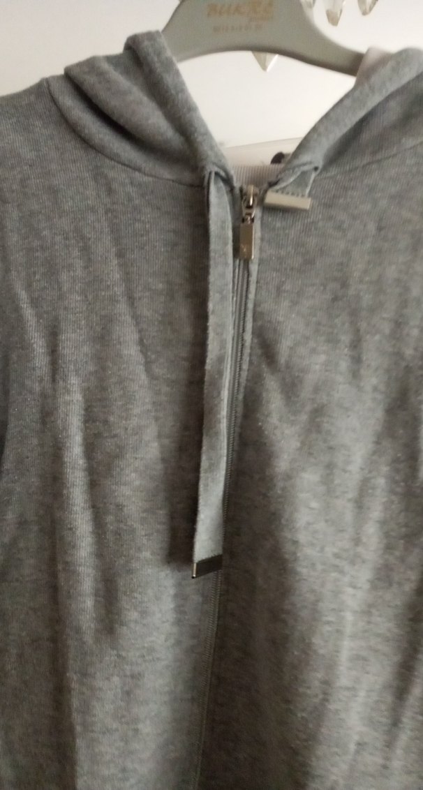 Gri Triko Hırka Fermuarlı Uzun Kollu KAPŞONLU. - Görsel 2