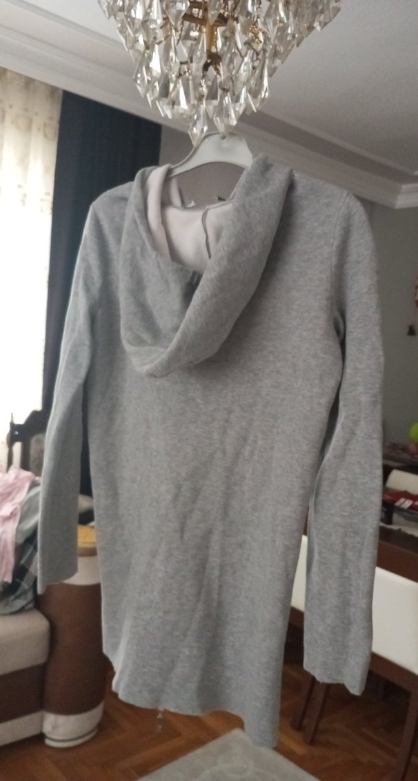 Gri Triko Hırka Fermuarlı Uzun Kollu KAPŞONLU. - Görsel 4