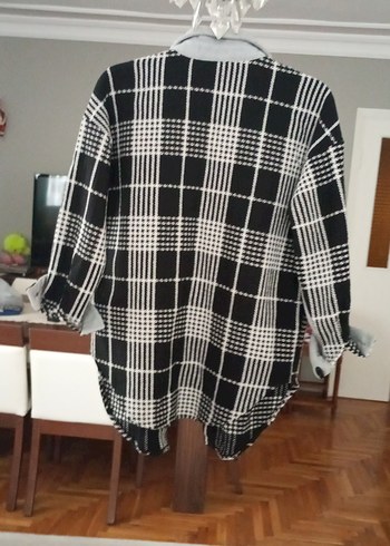 Gri Ekose Desenli Uzun Kadın Ceket Gömlek - Görsel 3