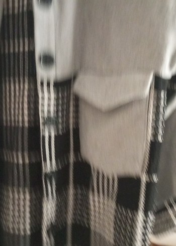 Gri Ekose Desenli Uzun Kadın Ceket Gömlek - Görsel 6