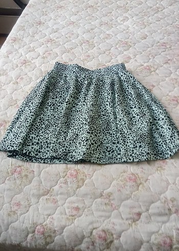 Gri Zebra Desenli Volanlı Mini Etek