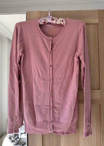 Pembe Uzun Kollu Düğmeli Kadın Hırka