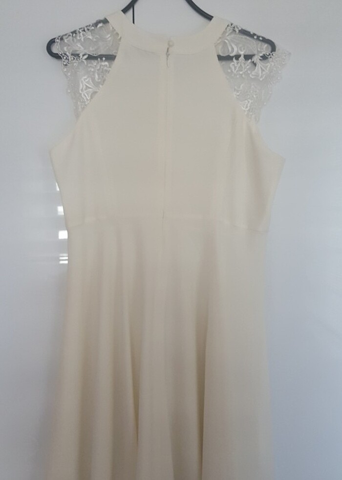 Kolu Dantelli Kırık Beyaz Nikah Elbisesi - Görsel 4