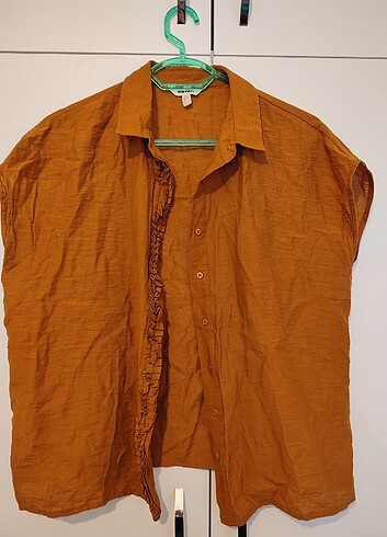 Koton Kiremit Rengi Kolsuz Gömlek - Görsel 6