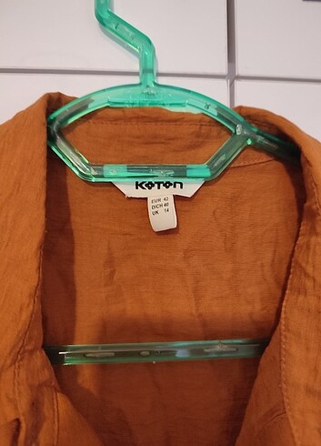 Koton Kiremit Rengi Kolsuz Gömlek - Görsel 7