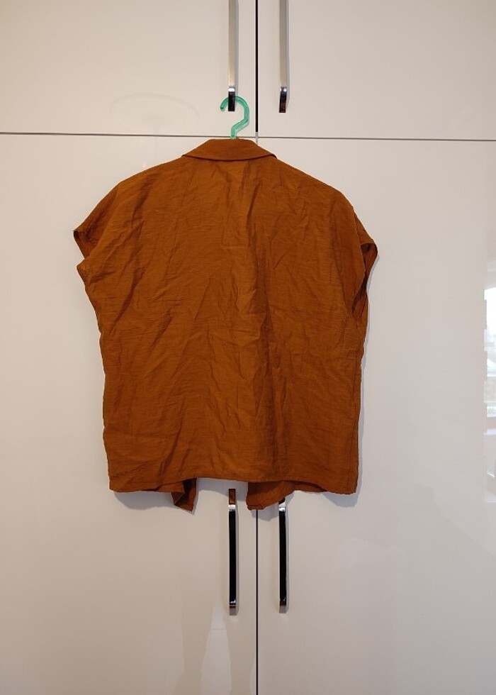 Koton Kiremit Rengi Kolsuz Gömlek - Görsel 4