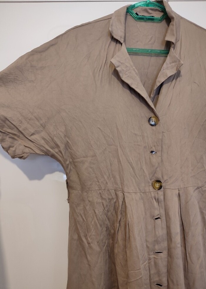 Diz Altı Yakalı Gömlek Elbise - Görsel 5