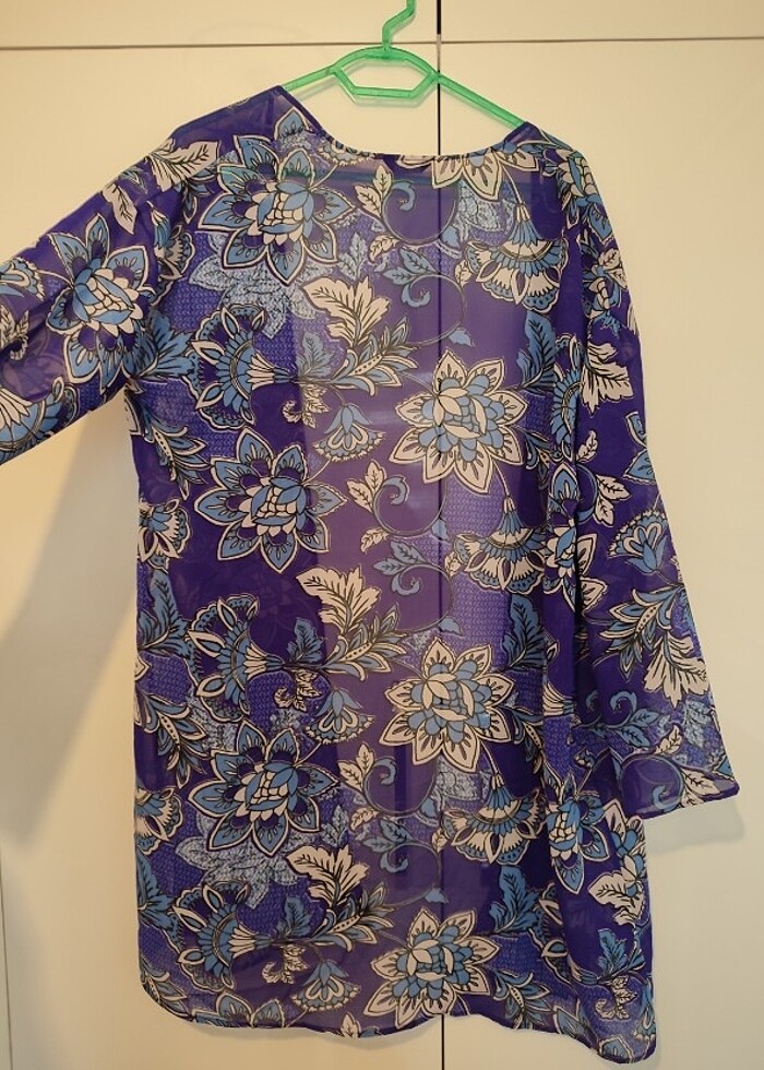 Çiçekli Mor Şık Tül Kimono  - Görsel 2