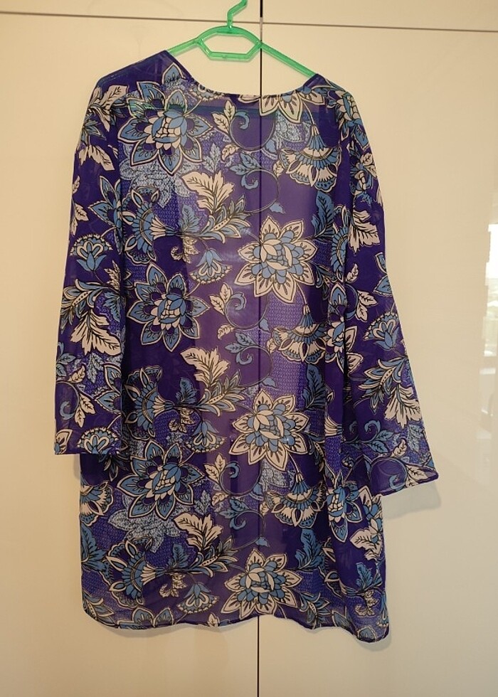 Çiçekli Mor Şık Tül Kimono  - Görsel 4