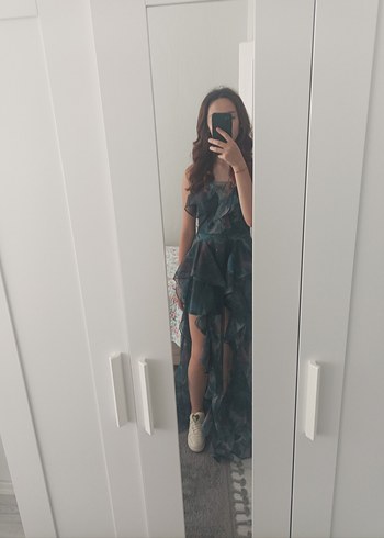 xs Beden Kadın Çok Renkli Drapeli Uzun Straplez Elbise