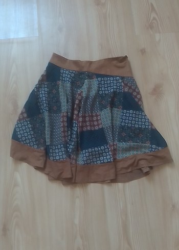 s Beden Fermuarlı Bohem Mini Etek