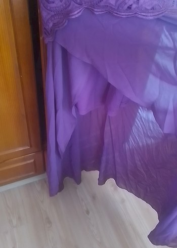 s Beden Drapeli Straplez Uzun Mor Abiye Elbise