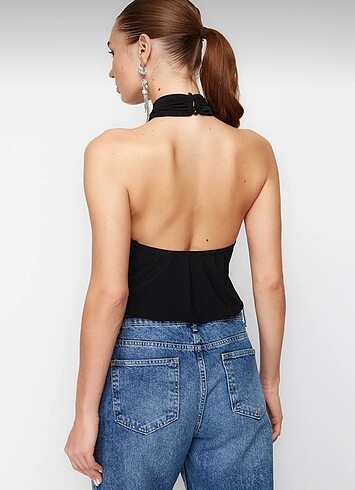 Trendyol & Milla Siyah halter yaka bağlama bluz