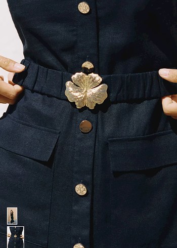 Zara Lacivert V Yaka Uzun Elbise - Görsel 2