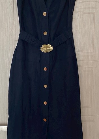 Zara Lacivert V Yaka Uzun Elbise - Görsel 7