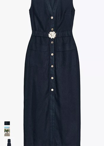 Zara Lacivert V Yaka Uzun Elbise - Görsel 4