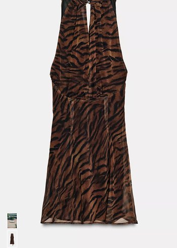 Zara Kahverengi Zebra Desenli Mini Elbise - Görsel 2