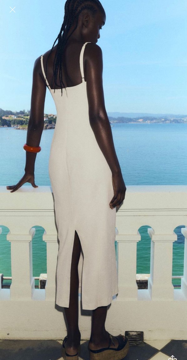 Zara Beyaz İnce Askılı Uzun Kadın Elbise - Görsel 2