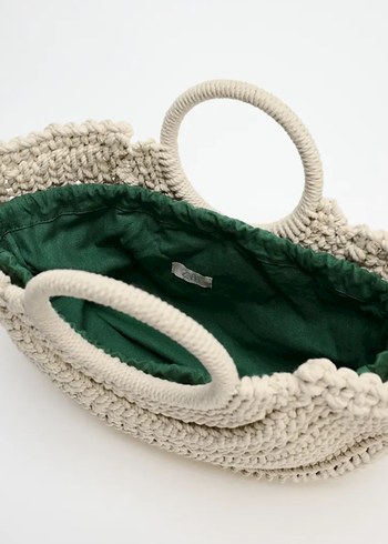 Zara Bohem Örgü Kadın Çanta Gri-Beyaz - Görsel 4