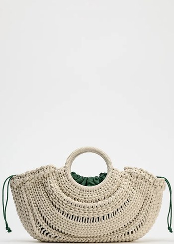 Zara Bohem Örgü Kadın Çanta Gri-Beyaz - Görsel 2