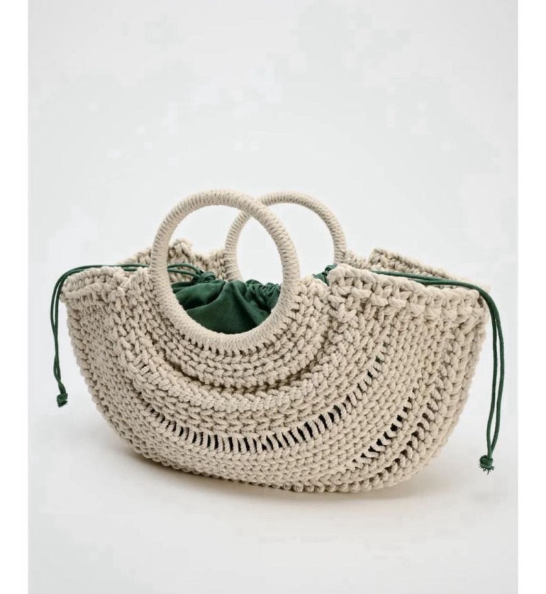 Zara Bohem Örgü Kadın Çanta Gri-Beyaz - Görsel 3