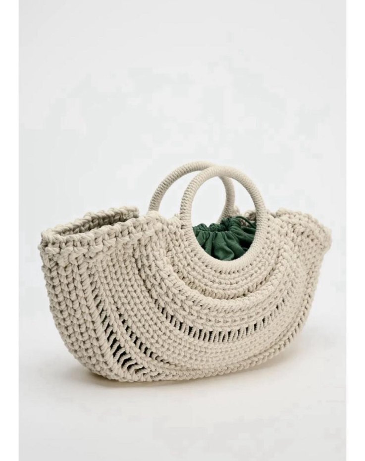 Zara Bohem Örgü Kadın Çanta Gri-Beyaz - Görsel 5