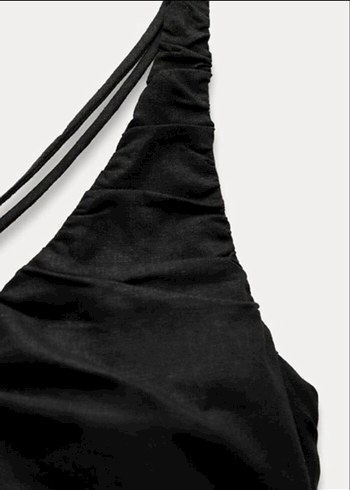 Zara Tek Omuzlu Drapeli Siyah Uzun Elbise - Görsel 6