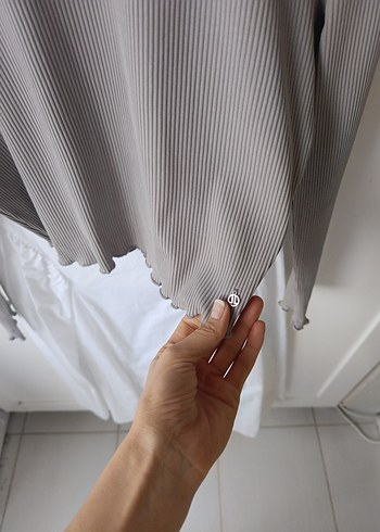 Gri Uzun Keten Drapeli Hamile Eteği - Görsel 5