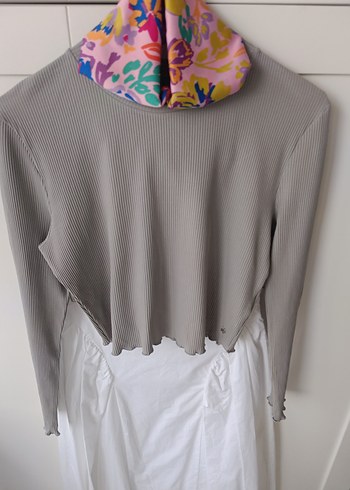 Gri Uzun Keten Drapeli Hamile Eteği - Görsel 3