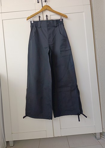 Gri Kadın Bol Kesim Kemerli Midi Kot Pantolon - Görsel 2