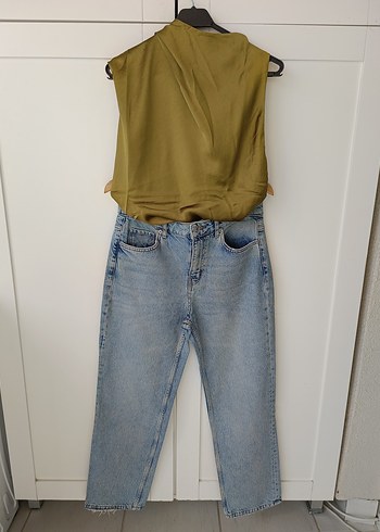 Bej Gri Bağlama Desenli Kadın Denim Pantolon - Görsel 3