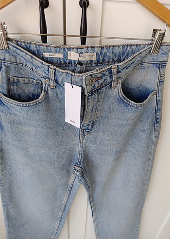 Bej Gri Bağlama Desenli Kadın Denim Pantolon - Görsel 6