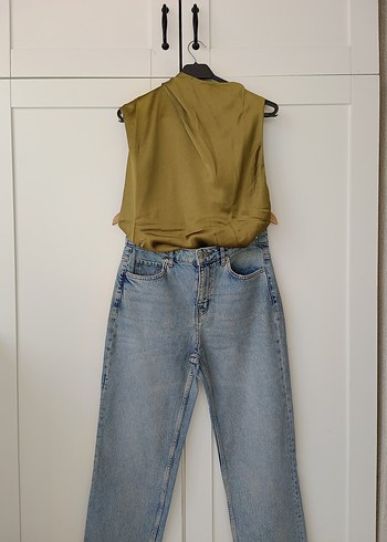 Bej Gri Bağlama Desenli Kadın Denim Pantolon - Görsel 2