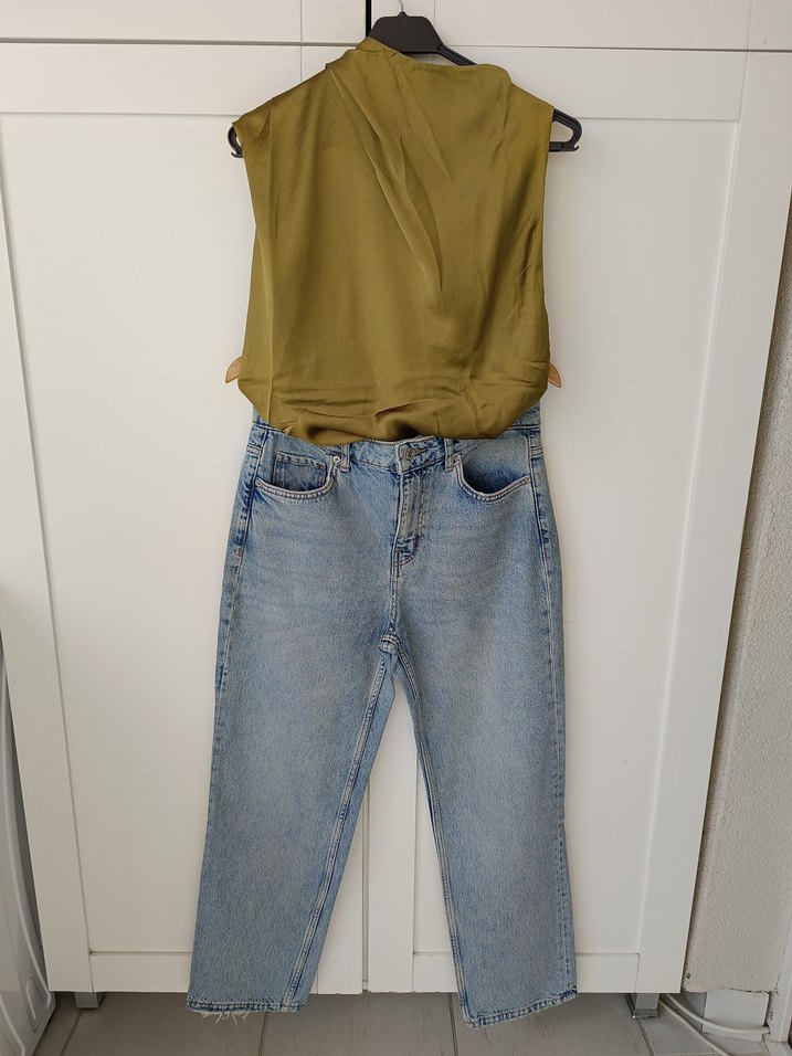 Bej Gri Bağlama Desenli Kadın Denim Pantolon - Görsel 3