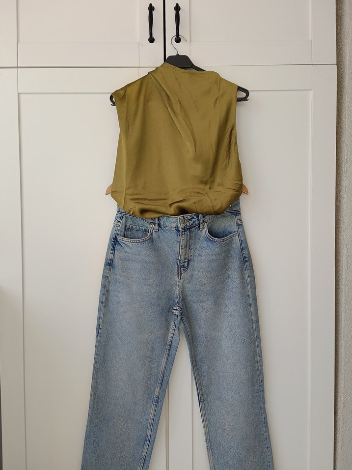 Bej Gri Bağlama Desenli Kadın Denim Pantolon - Görsel 2