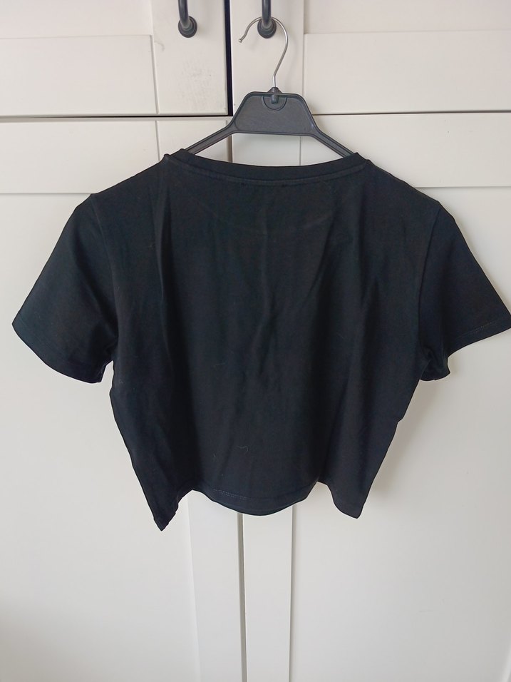 Siyah Kısa Kollu Mini Keten Tişört - Görsel 5