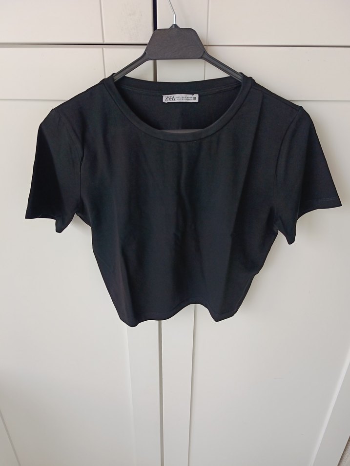 Siyah Kısa Kollu Mini Keten Tişört - Görsel 4