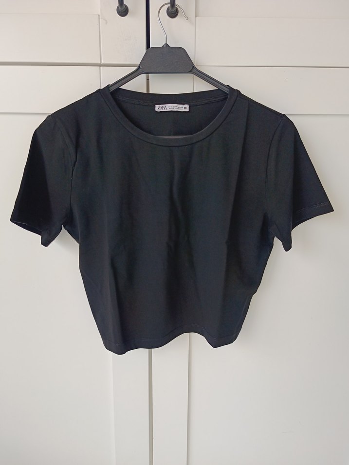 Siyah Kısa Kollu Mini Keten Tişört - Görsel 2