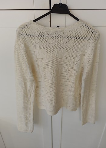 Nakışlı Beyaz Triko Kadın Kazak - Görsel 6